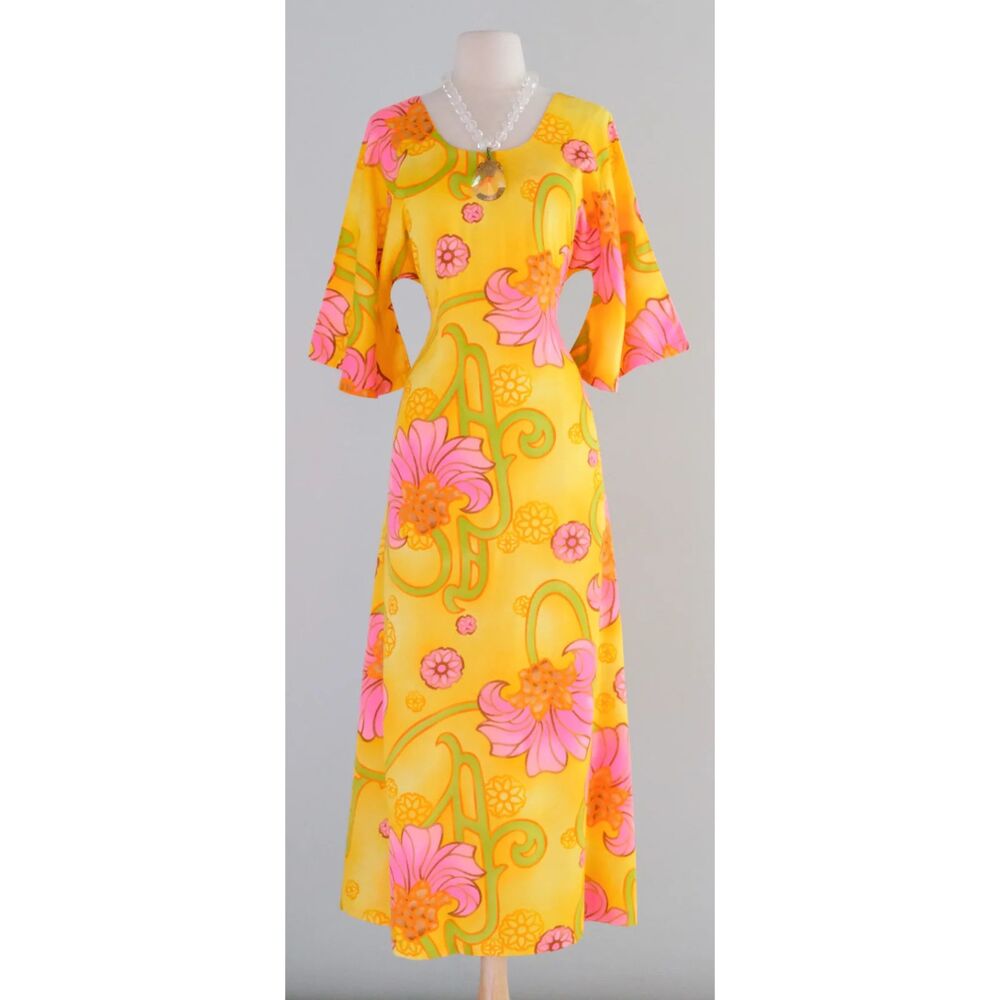 Vintage 60s Two Potato Laguna Pineapple Hawaiian Beach Dress Women's Size Medium